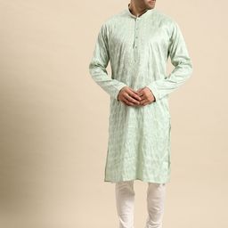 MANQ Men Ethnic Motifs Yoke Design Regular Kurta with Churidar-19