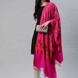 WEAVERS VILLA Women Pink Aari Embroided Shawl-picture-11