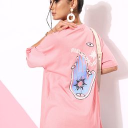 Kook N Keech Women Blush Pink Printed Pure Cotton Hollaback Poster Graphics T-shirt-image-38