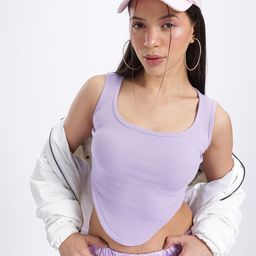 glitchez Cropped Chic Ribbed Corset Hem Fitted Top-image-7