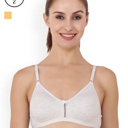 Floret Pack of 2 Mustard & Grey Melange Solid Non-Wired Non Padded T-shirt Bras-image-56