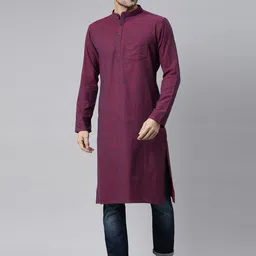 Kryptic Men Purple Pure Cotton Kurta-15