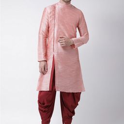 DEYANN Men Pink & Red Solid Kurta with Patiala-17