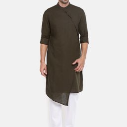The Indian Garage Co Men Brown Solid Straight Kurta-36
