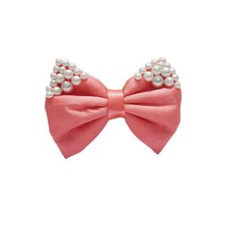 ONE on ONE Women Peach-coloured & White Pearl Embellished Bow Hair Clip-39