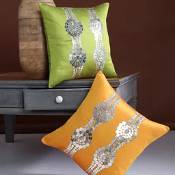 Alina decor Yellow & Green Set of 2 Embellished Square Cushion Covers-31