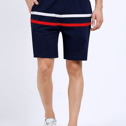 Maniac Men Navy Blue & White Striped Slim Fit Regular Shorts-image-33