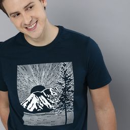 Mast & Harbour Men Navy Blue Printed Pure Cotton T-shirt-image-119