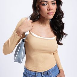 glitchez Urban Chic Ribbed Scoop Neck Fitted Top-image-79