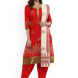 MBE Women Red Block Print Kurta with Salwar & Dupatta-picture-41