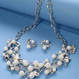 Shining Diva Fashion Silver-Plated White Pearl Studded Jewellery Set-10