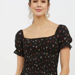 Harpa Black Floral Printed Top With Puff Sleeves-picture-15