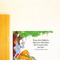 rawpockets Multicolored Lord Krishna Flute Bhagavad Gita Quote Wall Sticker-image-98