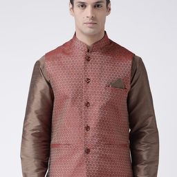 DEYANN Men Maroon Jacquard Nehru Jacket-37