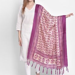 Dupatta Bazaar Women Cream-Coloured & Purple Printed Art Silk Dupatta-picture-44