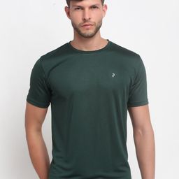 PERFKT-U Men Green Solid Round Neck Training T-shirt-image-29