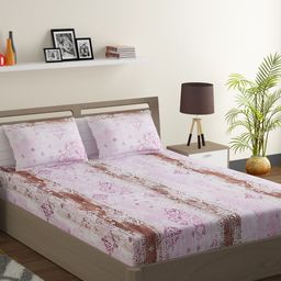 SWAYAM Pink & White 144 TC Cotton 1 Queen Fitted Bedsheet with 2 Pillow Covers-image-94