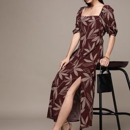 MANGO Brown & Beige Floral Print Maxi Dress-image-45