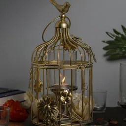 Homesake Unisex Gold-Toned Bird Cage With Hanging Chain-image-24