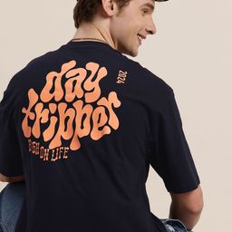HERE&NOW Pure Cotton Typography Printed Drop-Shoulder Sleeves Relaxed Fit T-shirt-picture-46