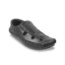 Mochi Men Black Leather Shoe-Style Sandals-image-29