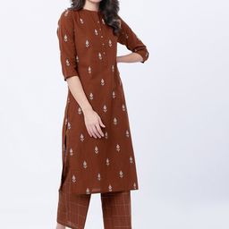 Vishudh Women Brown Printed Kurta with Palazzos-picture-17