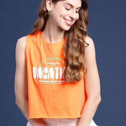 Mast & Harbour Typography Printed Pure Cotton Crop T-shirt-image-59