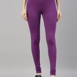 TWIN BIRDS Women Purple Solid Churidar-Length Leggings-image-91