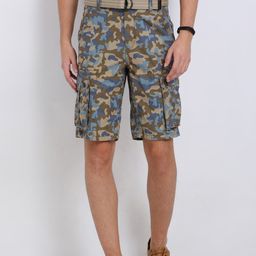 t-base Men Olive Green Printed Regular Fit Cargo Shorts-image-63