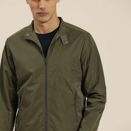 ether Men Olive Green Solid Tailored Jacket-image-55