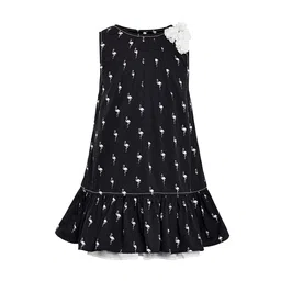 Miyo Girls Black Flamingo Printed A-Line Dress-image-19