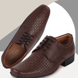 FAUSTO Men Brown Textured Leather Formal Derbys-image-84