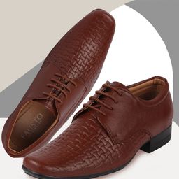 FAUSTO Men Brown Textured Leather Formal Derbys-image-83