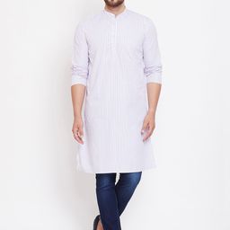 even Men White Checked Straight Kurta-picture-5