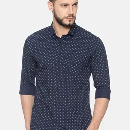 SHOWOFF Men Navy Blue & Off-White Slim Fit Printed Casual Shirt-image-63