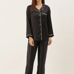 Bannos Swagger Women Black & White Solid Night Suit-image-44