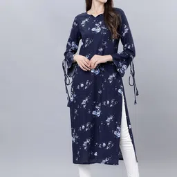 Vishudh Women Navy Blue Printed Kaftan Kurta-image-12