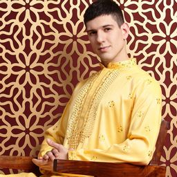 MANQ Men Ethnic Motifs Embroidered Sequinned Pure Cotton Kurta with Churidar-image-77