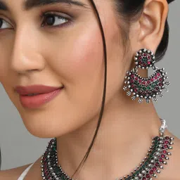 Fida Women Red Silver-Plated Oxidised Jewellery Set-48
