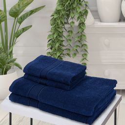BIANCA Set of 4 Navy Blue Solid 380 GSM Towels-31