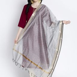 Clora Creation Women Grey Printed Silk Dupatta-1