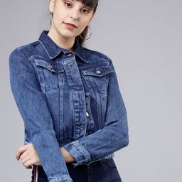 Tokyo Talkies Women Blue Washed Denim Jacket-image-65