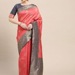 Saree mall Pink & Gold-Toned Floral Banarasi Saree-image-87