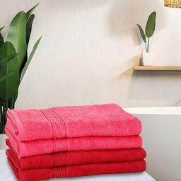 BIANCA Pink & Red Set Of 4 Solid Super Absorbent 380 GSM Cotton Bath Towels-72