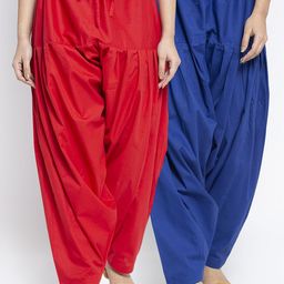 GRACIT Women Red & Blue Pack Of 2 Solid Cotton Salwars-picture-16
