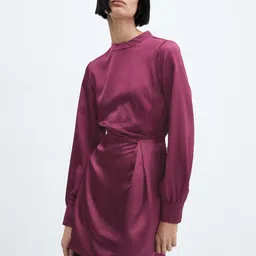 MANGO Puff Sleeves Satin Finish A-Line Mini Dress-image-84