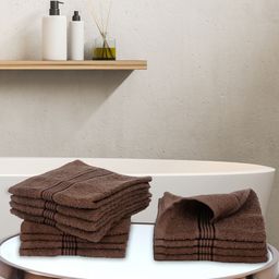 BIANCA Set Of 12 Brown Solid Super Absorbent 380 GSM Cotton Face Towels-50