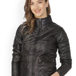 Campus Sutra Women Black Solid Quilted Jacket-image-57
