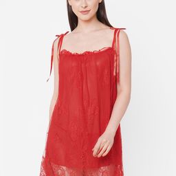 FashionRack Red Self Design Baby Doll-8