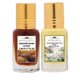 Menjewell Set Of 2 Brown & Light Yellow Kasturi Musk & Rajnigandha Night Out Attar-6
